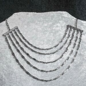 Vintage 5 Strand Tiered Silver Tone Necklace